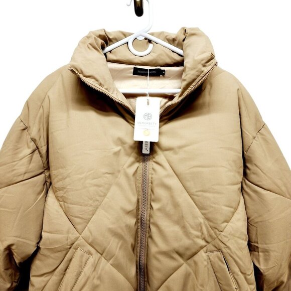 Merokeety Women Short Puffer Jacket Winter Cropped Coat Beige Size S - Picture 4 of 15